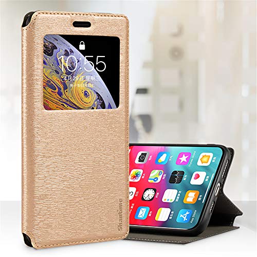 Shantime for Infinix Hot 30 5G Case, Wood Grain Leather Case with Card Holder and Window, Magnetic Flip Cover for Infinix Hot 30 5G (6.78”) Gold