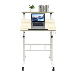 lohishilo mobile stand up desk adjustable laptop desk with wheels storage rolling table cart for standing or sitting, for home office workstation, oak, 27.5-45.3in