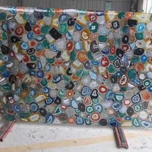 rkhandicrafts 36 x 72 Inches Epoxy Art with Multicolor Agate Stone Dining Table Rectangle Shape Mable Counter Top Slab for Hotel Decor