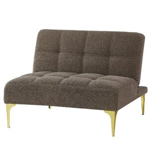 Modern Futon Sofa Single Sofá Chair Convertible Sleeper Couch Bed Daybed Gold Metal Legs Teddy Fabric for Living Room Apartment Small Space Versatile Sleep Lounge Area Weight Capacity 300 lbs Taupe