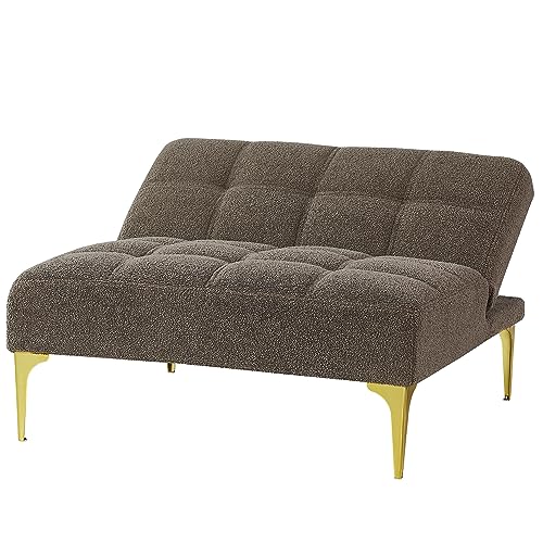 Modern Futon Sofa Single Sofá Chair Convertible Sleeper Couch Bed Daybed Gold Metal Legs Teddy Fabric for Living Room Apartment Small Space Versatile Sleep Lounge Area Weight Capacity 300 lbs Taupe