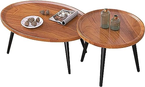 Nesting Coffee Table Oval,Wood Creative Sofa Side End Tables, Coffee Tables/Nightstand Set of 2,Black Metal Legs with Adjustable Foot Pad,for Living Room Bedroom Balcony (Color : Light Brown)