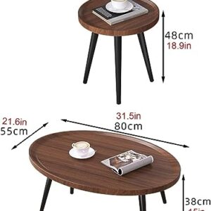 Nesting Coffee Table Oval,Wood Creative Sofa Side End Tables, Coffee Tables/Nightstand Set of 2,Black Metal Legs with Adjustable Foot Pad,for Living Room Bedroom Balcony (Color : Light Brown)