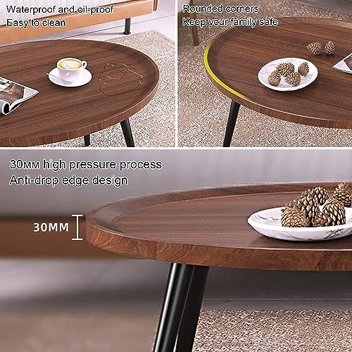 Nesting Coffee Table Oval,Wood Creative Sofa Side End Tables, Coffee Tables/Nightstand Set of 2,Black Metal Legs with Adjustable Foot Pad,for Living Room Bedroom Balcony (Color : Light Brown)
