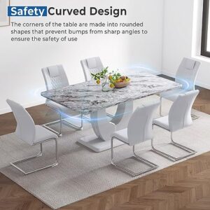 Tatub 70.87" Modern Dining Table Set for 6-8, Faux Marble Dining Table with 6 PU Leather Chairs, Rectangular Dining Room Table with Grey Marble Tabletop for Dining Room, Kitchen, Living Room