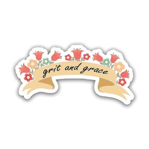 miraki grit and grace stickers, flower stickers, motivational stickers, faith stickers, water assitant die-cut vinyl funny decals for laptop, phone, water bottles, kindle sticker