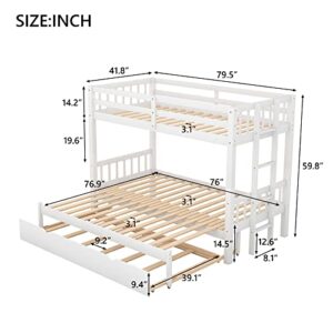 DEYOBED Twin Over Twin/King Extendable Pull-Out Wooden Bunk Bed with Trundle for Kids Teens Adults