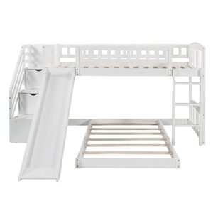 DEYOBED Twin Over Twin Wooden Bunk Bed with Slide and Storage Drawers for Kids Teens