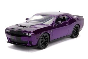 2015 challenger srt hellcat purple with black stripes big time muscle 1/24 diecast model car by jada 31063