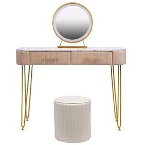 imgdd 39.4" length flannel soft roll makeup vanity set, fasionable soft roll makeup table, 15.8" touch control 3 brightness options led mirror, large capacity storage, fashionable soft roll stool
