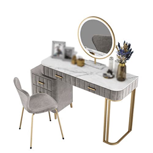 N/A Bedroom Velvet Dressing Table Makeup Table and Chair with Lighted Small Household Dressing Table