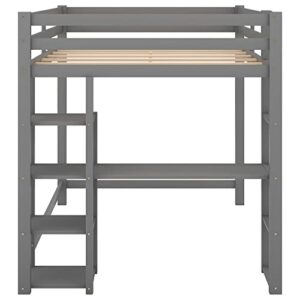 DEYOBED Full Size Wooden Loft Bed Frame with Built-in Desk Shelves for Kids Teens Adults