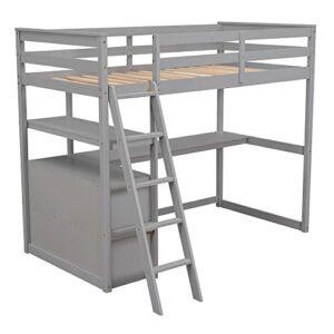 DEYOBED Twin Size Wooden Loft Bed Frame with Desk, Shelves, and Storage Drawers - Where Sleep, Study, and Storage Converge for Kids and Teens