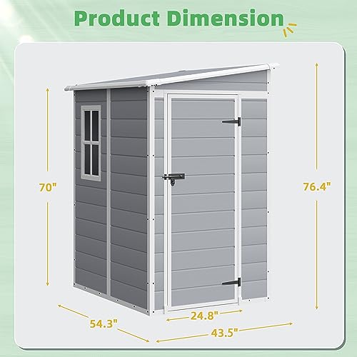 Greesum 5' x 4' Resin Weather Resistant Outdoor Storage Shed for Garden/Backyard/Pool Tool Shed, Light Gray