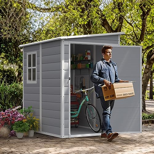 Greesum 5' x 4' Resin Weather Resistant Outdoor Storage Shed for Garden/Backyard/Pool Tool Shed, Light Gray