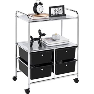 kilti rolling storage cart with 4 drawers & 2 shelves storage trolley on wheels for home office school salon, black