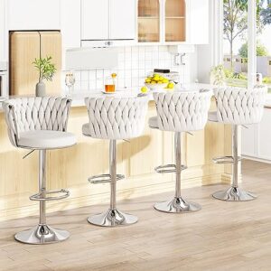 awqm velvet bar stool set of 4,counter height barstools adjustable kitchen island chairs,swivel bar stools upholstered bar chairs counter stool armless chairs with back & footrest, beige