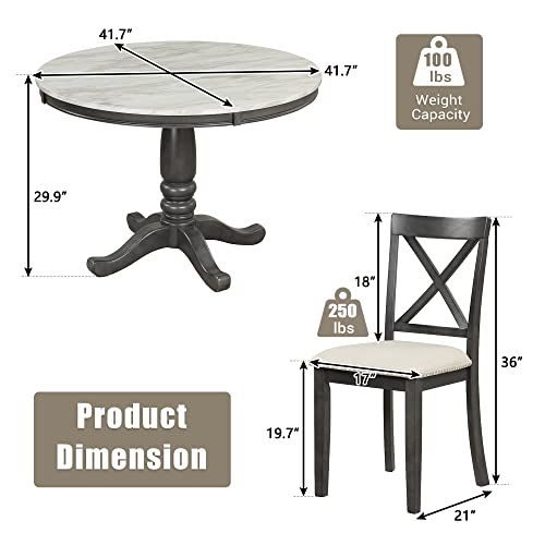 BIADNBZ Round Table Set for 4 Solid Wood Kitchen Furniture with 4 Chairs for Home/Dining Room, Grey