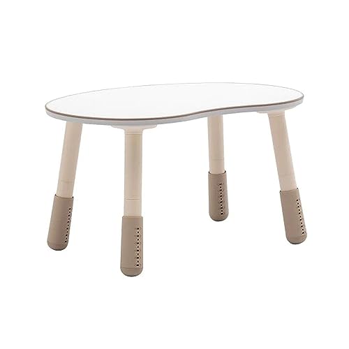 Benjara 11-21 Inch Kids Table, Adjustable Height, White and Brown Dual Tone Finish