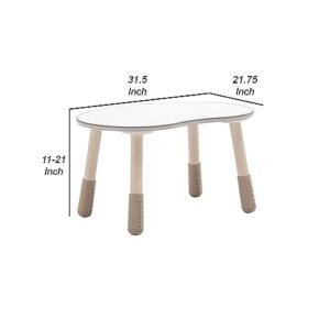 Benjara 11-21 Inch Kids Table, Adjustable Height, White and Brown Dual Tone Finish