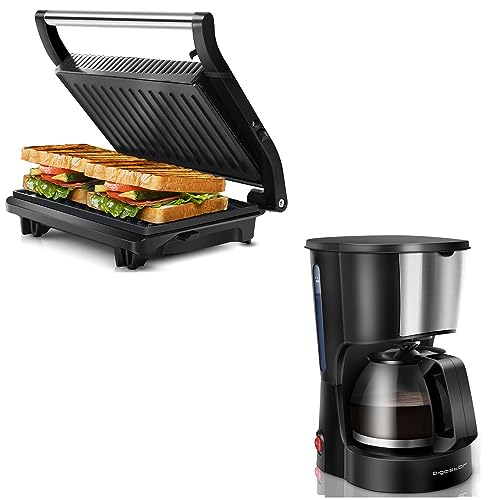 Aigostar Samll Panini Maker and 4 Cups Coffee Maker Bundle