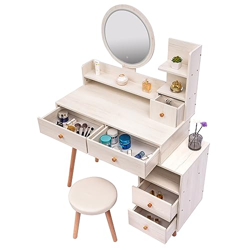 CIATRE Elegant Vanity Table Set with LED Mirror and Spacious Storage, Adjustable Length, and Stylish Design - Perfect for Your Makeup Routinecity