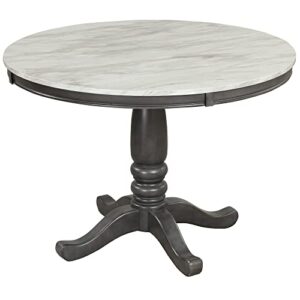 GLORHOME 5-Piece Set for 4 Top Round Dining Table and X Back Wood Chairs for Kitchen Family, Gray Marble