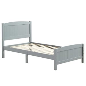 zktyquihe bed head, twin pine single-layer core vertical stripe full-board curved bed foot wooden bed, grey
