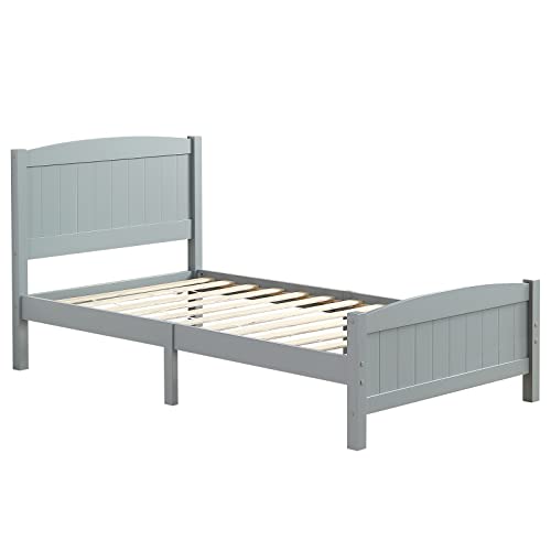 ZKTYQUIHE Bed Head, Twin Pine Single-Layer Core Vertical Stripe Full-Board Curved Bed Foot Wooden Bed, Grey