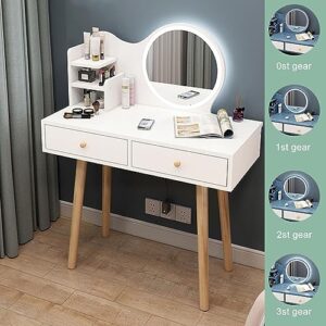 Vanity Desk Set With Led Lighted Mirror Makeup Vanity With Drawers Small Vanity Table For Bedroom Desk Makeup Table Simple Style Suitable For Ladies And Girls' Bedrooms ( Color : White , Size : 32in )