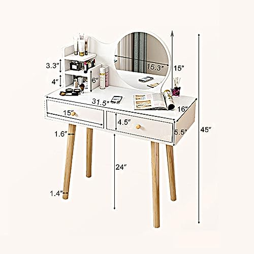 Vanity Desk Set With Led Lighted Mirror Makeup Vanity With Drawers Small Vanity Table For Bedroom Desk Makeup Table Simple Style Suitable For Ladies And Girls' Bedrooms ( Color : White , Size : 32in )