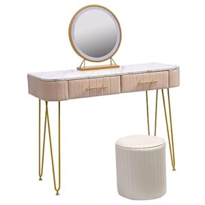 vkkilpee 39.4" length flannel soft roll makeup vanity set, fashionable soft roll makeup table, 15.8" touch control 3 brightness options led mirror, large capacity storage, fashionable soft roll stool