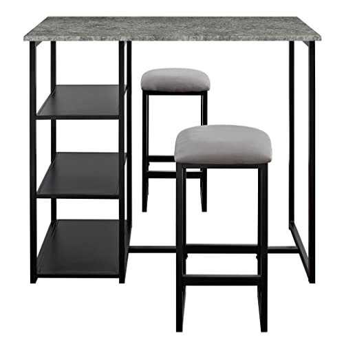 MFCHY 3 Piece Metal Bar Set with Faux Concrete Top Table and Upholstered Stools Kitchen Furniture Set