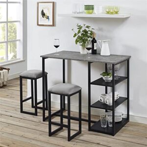 MFCHY 3 Piece Metal Bar Set with Faux Concrete Top Table and Upholstered Stools Kitchen Furniture Set