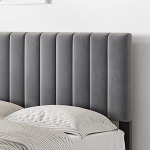 GAOMON Full Size Bed Frame with Headboard, Velvet Upholstered Platform Bed Frame with Adjustable Headboard and Wooden Slats Support, No Box Spring Needed, Easy Assembly, Dark Grey (Full, Grey)