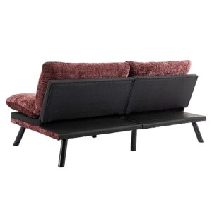 Sofa Bed Futon Couch Convertible Loveseat Sleeper Comfy Foldable Lazy Sofa Small Futons with Adjustable Back Armless Sofabed for Small Spaces, Chenille, Wine Red