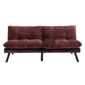 Sofa Bed Futon Couch Convertible Loveseat Sleeper Comfy Foldable Lazy Sofa Small Futons with Adjustable Back Armless Sofabed for Small Spaces, Chenille, Wine Red