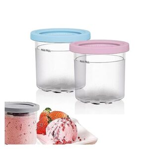 evanem 2/4/6pcs creami pints and lids, for ninja creami deluxe containers,16 oz pint containers with lids reusable,leaf-proof compatible with nc299amz,nc300s series ice cream makers,pink+blue-4pcs
