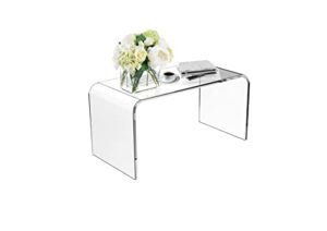 odoor direct modern acrylic coffee table, 32" x 16" x 16" waterfall acrylic side table with pvc mat, 0.5" thick rectangle clear coffee table for living room, bedroom, bathroom, clear