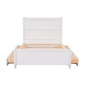 BIADNBZ Full Size Bed Frame with 4 Drawers and Headborad Storage, Wooden Versatile Platform Bedframe for Kids Teens Adults Bedroom, White