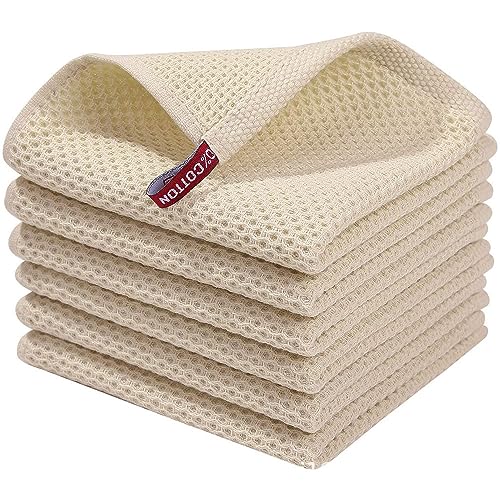 100% Cotton Kitchen Dish Cloths, Waffle Weave Dish Towels, Soft and Absorbent Dish Rags, Quick Drying Dish Cloths (12 x 12-8 Pack, Brown)