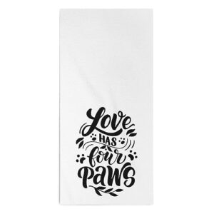 devonwide love has four paws kitchen towels 14" x 29", funny pet quote sayings dish towels absorbent drying cloth decorative white hand towel gift for dog cat pet lovers dinning home bathroom decor