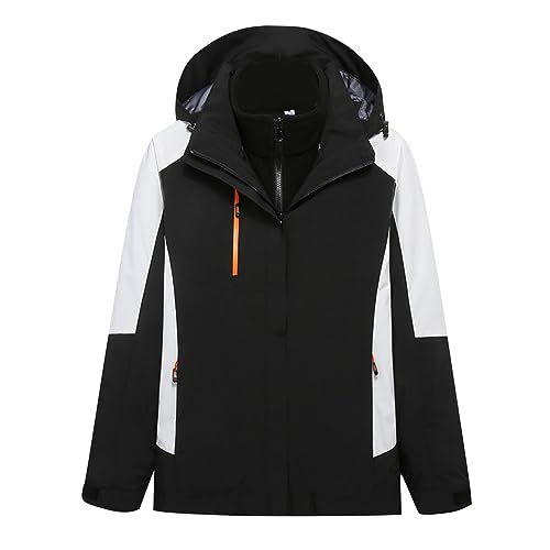 QIGUANDZ Women's 3 in 1 Ski Hooded Jacket Waterproof Snowboarding Jacket Insulated Fleece Zipper Jacket Winter Snow Raincoat