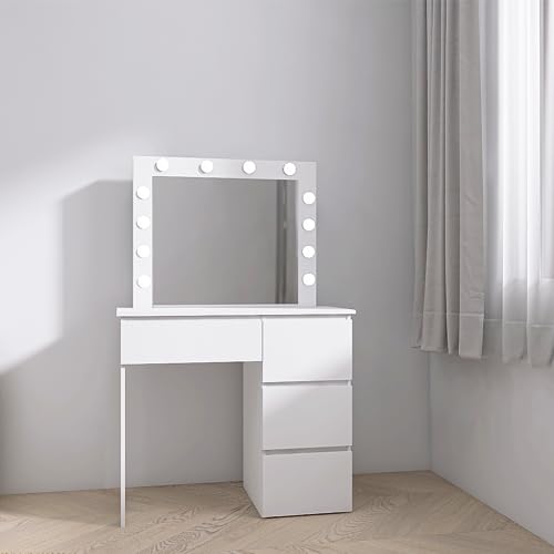 GerOr Makeup Vanity Table Set with Drawer and Storage Cabinet, Dressing Table with Vanity Cushioned Stool for Bedroom, Makeup Room