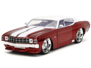 1971 chevy chevelle ss candy red with white top, white stripes and white interior bigtime muscle series 1/24 diecast model car by jada 35020