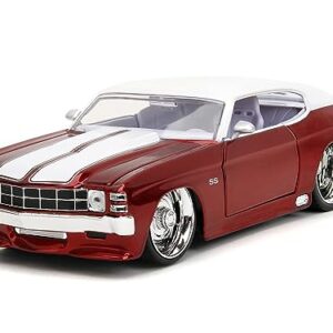 1971 Chevy Chevelle SS Candy Red with White Top, White Stripes and White Interior Bigtime Muscle Series 1/24 Diecast Model Car by Jada 35020