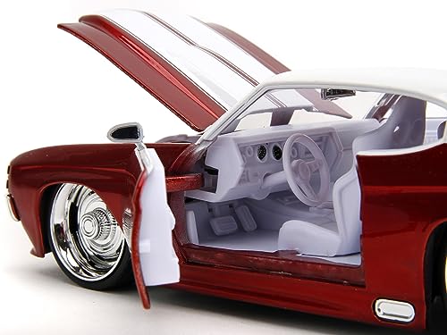 1971 Chevy Chevelle SS Candy Red with White Top, White Stripes and White Interior Bigtime Muscle Series 1/24 Diecast Model Car by Jada 35020