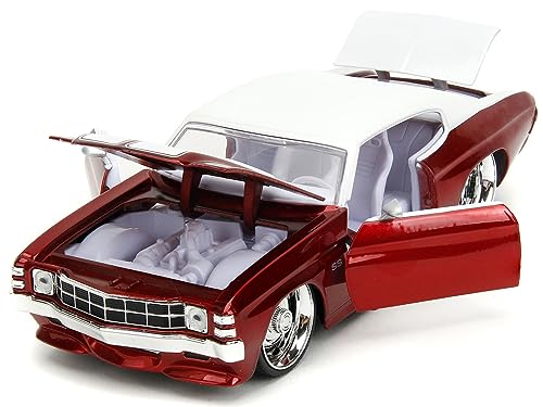 1971 Chevy Chevelle SS Candy Red with White Top, White Stripes and White Interior Bigtime Muscle Series 1/24 Diecast Model Car by Jada 35020