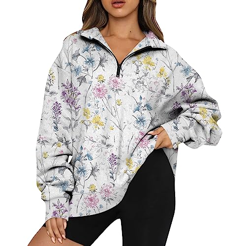 1/4 Zip Sweatshirt Women Quarter Zip Sweatshirt Women Long Sleeve Shirts for Women Half Zip Sweatshirt Women Generic Oversized Long Sleeve Pullover Y2k Shirts Casual Blouse Loose Tops Printed Sweater