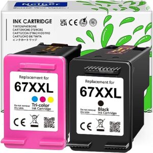 67xxl replacement for hp ink 67/67xl ink cartridges black/color combo pack compatible for deskjet 2755e 2700 4155e 4100 2700e for envy 6055e 6000 6455e 6400 series printer